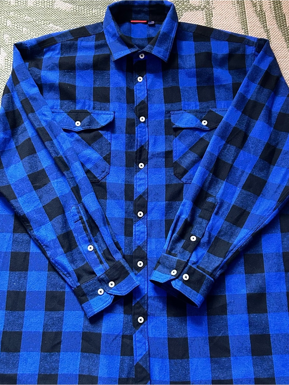 Luxury Blue & Black Buffalo Check Long-Sleeve Men’s Flannel Shirt size 3XL